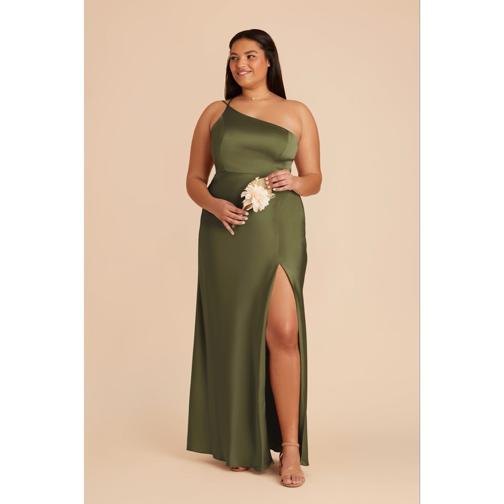 Birdy Grey Dress Kensie Matte Satin 3X Martini Green One Shoulder Formal Gown